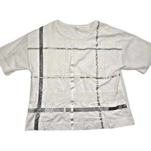 B+AB White Sequins Glitter Small Top Blouse Shirt CLEAN Size Small